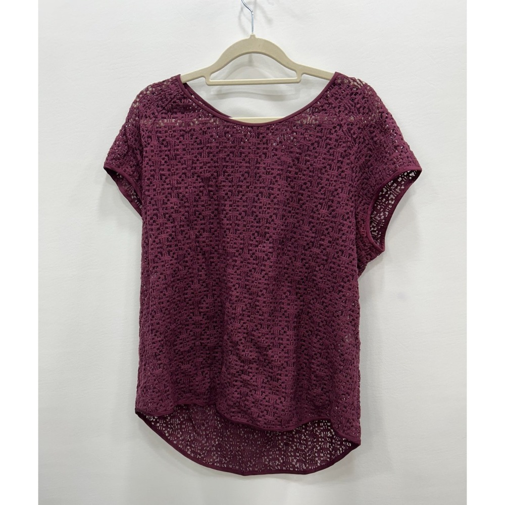 Diane Von Furstenberg Liva Square Lace Top Womens Large Burgundy‎ Zipper Detail